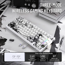 ATTACK SHARK X820ULTRA Wireless Gaming Mechanical Keyboard with TFT Smart Display&Knob,Side Printed PBT,Gasket Mounted 75% TKL Keyboard,BT5.0/2.4GHz/USB-C,RGB Black Warrior