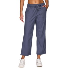 RBX Stretch Woven Ankle Pant for Women, Lightweight Quick Drying Relaxed Shadow Stripe Ankle Length Casual Pants Smoke Blue L