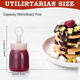 Uceoo Condiment Squeeze Bottles, 2 Pack Squeeze Bottles hanging for Sauce Plastic Squeeze Bottle for Katchup Honey BBQ Chunky Sauces Resin Salsa Crafts Oil 6oz 180ML with 2 Funnels