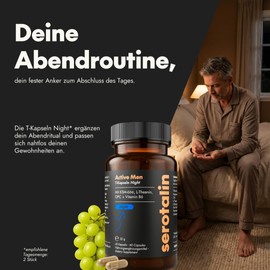 serotalin Active Men T Capsules Night | Ashwagandha Capsules High Dose - 500 mg KSM-66 (5% Withanolide) | Magnesium, Zinc, L-Theanine & OPC | Made in Germany | 60 Capsules