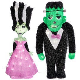 ProductWorks Spooky Town 28 INCH Bride and Monster Outdoor 2D LED Yard DÉCOR 2PC Set