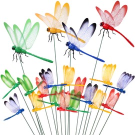 Amaonm 20pcs 3D Colorful Dragonfly Garden Decorations Garden Decor Dragon Fly Garden Stakes Dragonflies Garden Ornaments Patio Decoration Dragonfly Stakes with Sticks, 4 Colors 2 Size