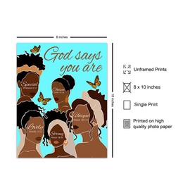 Black African American Women Wall Art & Decor - African American Girls - God Says You Are - Inspirational Christian Wall Decor- Spiritual Religious Gifts - Positive Quotes Bible Verses - Afro Wall Art