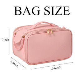 SXS LACONIC Travel Makeup Bag, PU Large Capacity Women‘s Cosmetic Organizer, Portable Large Opening Waterproof Toiletry Bag, Two Sides with Upright Brush Pocket.
