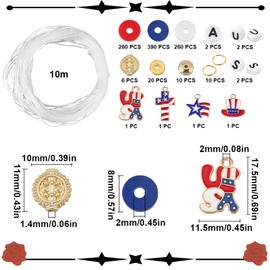 SUNNYCLUE 1 Box DIY 6 Sets Independence Day Bracelet Making Kit 4th of July Polymer Clay Beads American Flag Charms USA Flag Charm Patriotic Charms Red White Blue Beads for jewellery Making Kits