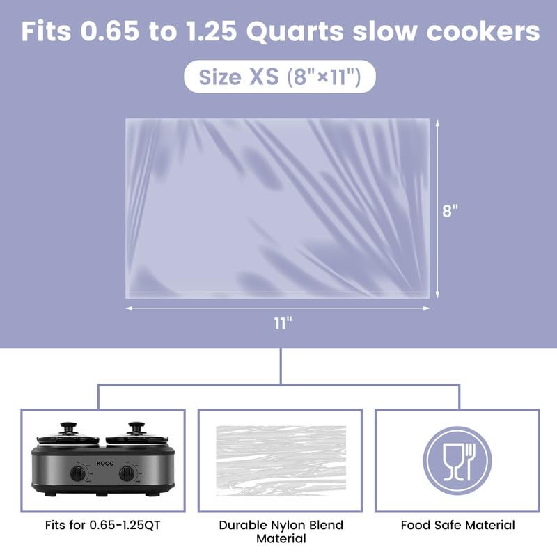 KOOC Slow Cooker Liners 8"x11" 30 Count Mini Size Disposable