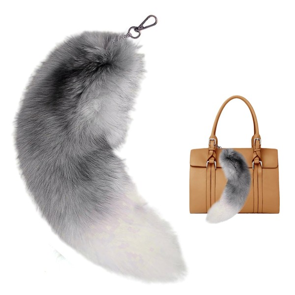YONEEKSS Animal Tail Key Ring, Fox Tail 15.75inch Shaggy Fur