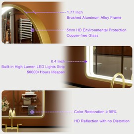JSneijder 20x30 Inch Arched LED Bathroom Mirror with Lights, Adjustable 3000K/4500K/6000K, Wall Mounted Gold Frame Lighted Bathroom Vanity Mirror, Anti-Fog, Dimmable, Memory Function
