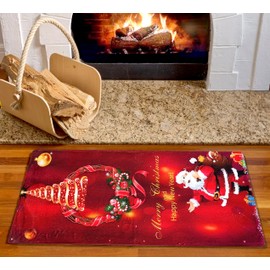 Komonee Xmas Themed Large Jumbo Oversized Merry Christmas Welcome Doormats Festive Holiday Decorations and Happy New Year Red Santa Claus Door Mat 60cm x 90cm