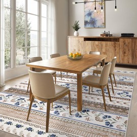 GarveeHome 5x7 Bedroom Area Rug Floral Washable Rug Non Slip Living Room Area Rug Soft Stain Resistant Dining Room Throw Rug Geometric Low Pile Carpet for Nursery Girls Room Home Decor, Brown