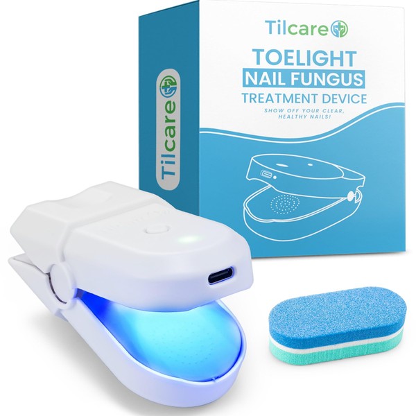 Toelight Nail Light Therapy by Tilcare - Fungal Nail Laser with Nail File for Discolored Toenail Treatment and Fingernail Health and Cleaning - Portable, Fits Large and Small Nails