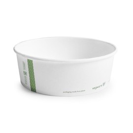 Vegware Compostable 32oz PLA Lined Paper Food Bowls, Case of 300, Disposable, White Wide Round Soup Containers, Renewable Plant-Based, 185-Series Lids Available
