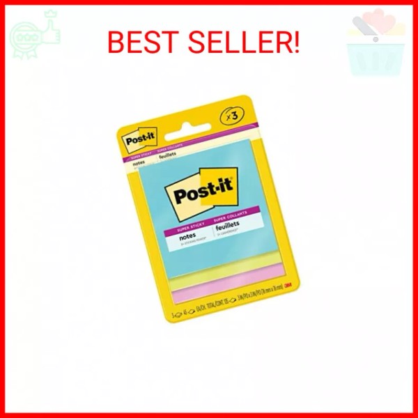 Post-it Super Sticky Notes, 3 Sticky Note Pads, 3 x