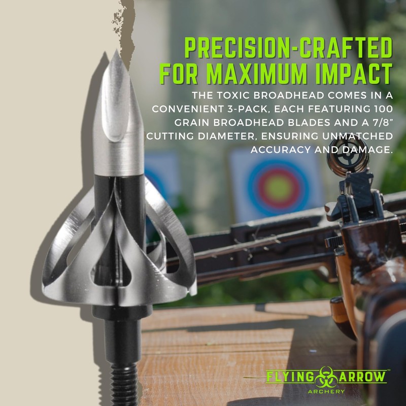 Flying Arrow Toxic Broadheads 100 Grain | Compound Bow Broadheads