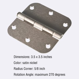 waltyotur 18 Pack Interior Door Hinges Satin Nickel Residential Rounded Door Hinges 3.5 x 3.5 Inch Brushed Nickel Door Hinges