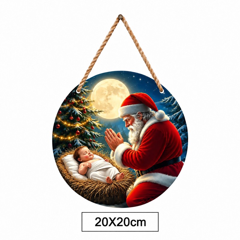  Christmas Santa Claus and Baby Jesus 2D Wooden Hanging