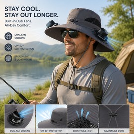 Solar Fan Wide Brim Hat for Outdoor Cooling – USB Rechargeable Sun Hat for Fishing, Camping & Work