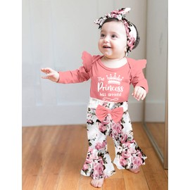 ADIFUN Baby Girl Clothes 6-9 Months Infant Girl Outfits Pink Ruffle Long-Sleeved Romper Floral Flared Pants Head With Cover 4pcs Sets Baby Girl Gifts