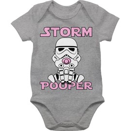 Baby Bodysuit Short Sleeve – Sayings – Storm Pooper I – 1/3 Months – Grey Mottled – Gift Baby Shower Baby Fashion Funny Saying Comic Bodysuits Gifts + Birth Baby Bodysuit with Sayings Sayings Girls Baby Bodysuit