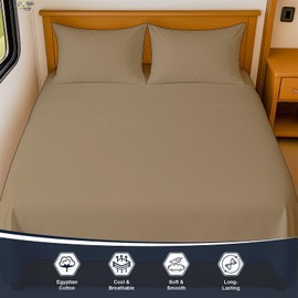 Cottington Lane RV Sheets 100% Egyptian Cotton, Queen 60" x 80" Premium Quality 4 Piece Sheet Set for Campers, High Thread Count Taupe Solid with 6-10" Deep Pocket