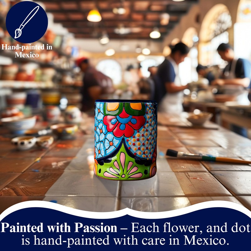 Talavera Utensil Holder - Hand Painted Ceramic Spoon Crock -