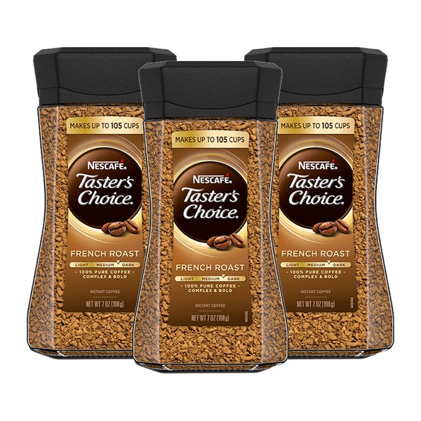 Nescafe Taster's Choice French Roast Instant Coffee, 7-Ounce Canisters (Pack of 3)