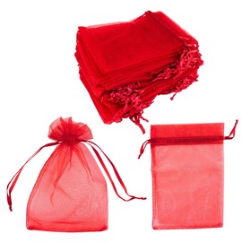 Super Z Outlet 100 Pack 4x6 Inch Mini Sheer Drawstring Organza Transparent Bags Jewelry Sack Pouches for Wedding, Party Decorations, Arts & Crafts Gifts (Red)