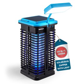 Flowtron Solar Bug Zapper | Portable Electric Insect Killer with UV Light & LED Lamp | USB-C and Solar Charging for 4000 mAh Battery | 530 Sq Ft Coverage from Gnats, Flies for Patio, Yard, Camping