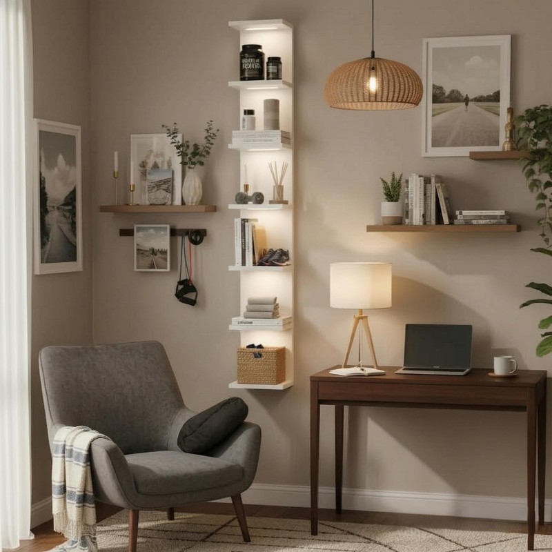 AskTag 7 Tier LED Light Wall Shelves, White