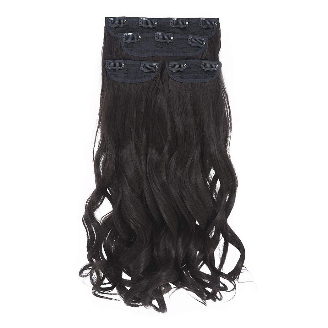 DOCUTE Darker Brown Thick Hair Extensions Clip Ins For Women Pack Of 4, 22 Inch Darkest Brown Full Head Curly Wavy Clip In On Hair Extensions Body Wave Classic Hair Pieces