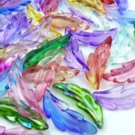 Tingoons 60 PCS Acrylic Leaf Shape Beads Transparent Plastic with Hole for Jewelry Making Necklace Earring(Multicolor)