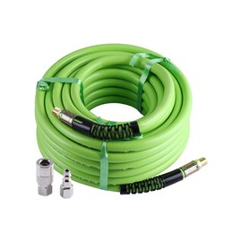 Air Hose 3/8“ Heavy Duty Hybrid Air Compressor Hose with 1/4" Industrial Quick Coupler Fittings，Kink Resistant，Flexible Lightweight Green（26/50/101/252ft） - Specification: 3/8"x 252 ft wirh Pipe Clipper