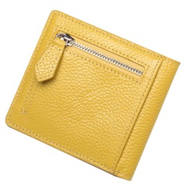 HAKATA NO MORI LEATHER Genuine Leather Bifold Thin Wallet Skimming Magnetic Prevention Ultra Thin Mini Wallet Magnetic Interference Compact Bi-fold Wallet Coin Purse for Men Women, 5 yellow