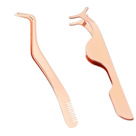 2 Pcs Eyelash Tweezers, Eyelash Applicator Tool, Lash Tweezers for Eyelash Extensions, False Eyelashes Auxiliary Tool, Lash Applicator Tool for Makeup False Eyelashes (Rose Gold)