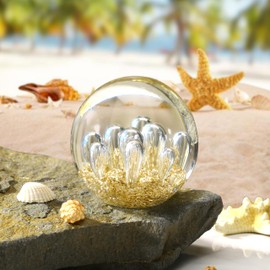 JFTOSALE Hand Blown Glass Ocean Waves Ball Clear Bubble Ball with Gold Light for Home, Office, Aquarium Decor for Friends and Ocean Lovers