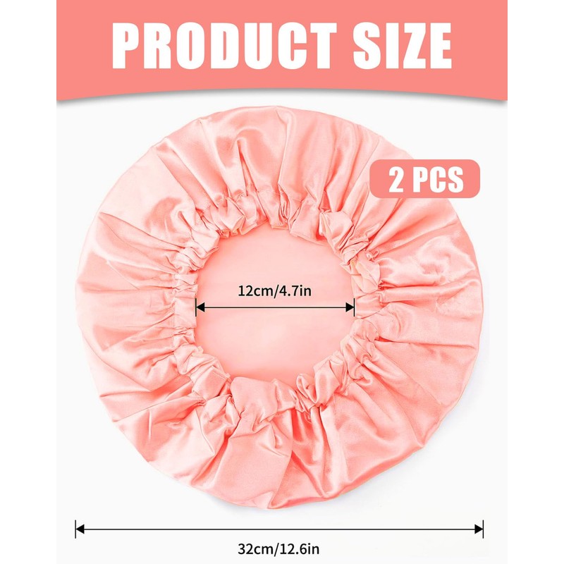 LOZTBUE Pack of 2 Pink Waterproof Shower Cap, Reusable Shower
