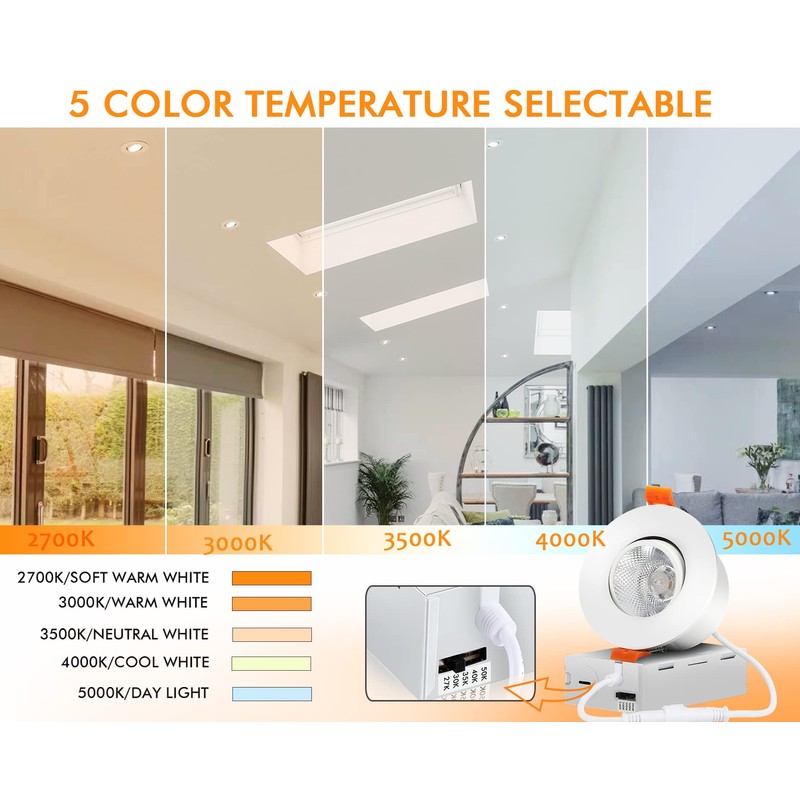 CLOUDY BAY 3 Inch 5CCT LED Eyeball Recessed Light,Dimmable Swivel