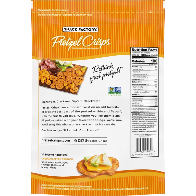 Snack Factory Pretzel Crisps, Cheddar Cheese, Large Party Size, 14