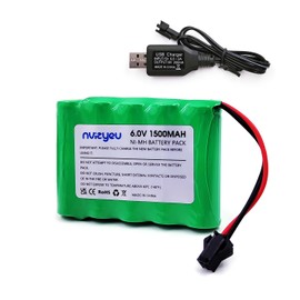nvizyeu with SM Plug, 6V 1500mAh Rechargeable nimh AA Battery Pack, Suitable for rc Cars, Electric Toys and Tools, Equipped with USB Charging Cable