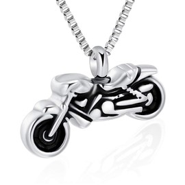 XSMZB Motorcycle Urn Necklace Cremation Jewelry for Ashes Motorbike Necklace Pendent Stainless Steel Keepsake Memorial Urn Necklace for Men Women(Silver)