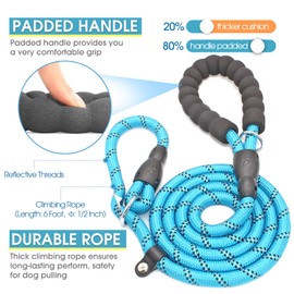 BAAPET 6 Feet Slip Lead Dog Leash Anti-Choking with Upgraded Durable Rope Cover and Comfortable Padded Handle for Large, Medium, Small Dogs Trainning with Poop Bags and Dispenser (Blue)