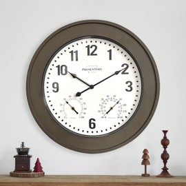 Presentime & Co. 20" Bradford Indoor/Outdoor Farmhouse Clock with Weather Station, Faux Barnwood Finish