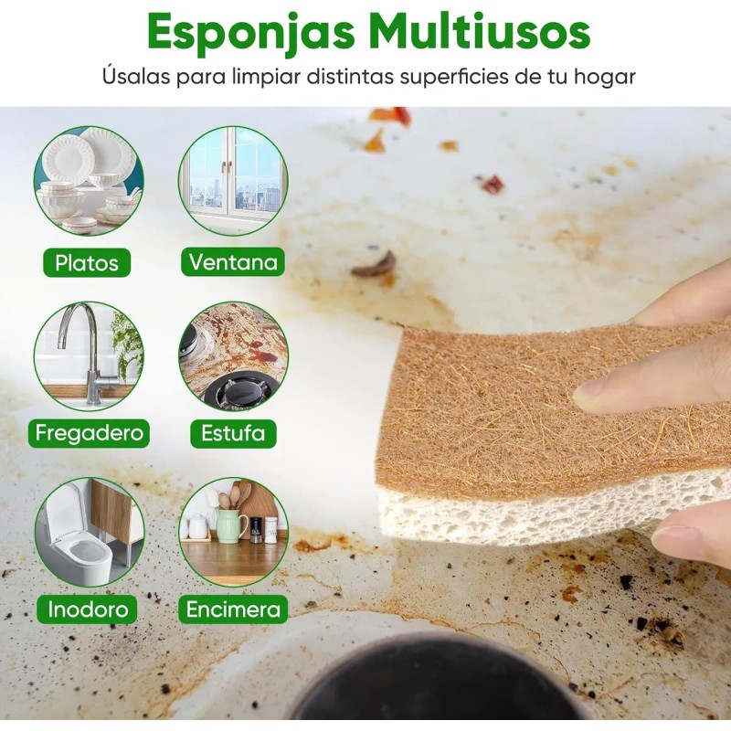 12 Pcs Esponjas Cocina Celulosa Y Coco Beige Sin Rayar