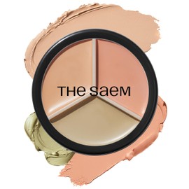 THESAEM Cover Perfection Triple Pot Concealer - 01 Correct Beige for Red Tone & Dark Circles - 3-Color Multi Concealer Palette for Skin Tones 21-23 - Korean Makeup with Sweet Almond Oil & Herbal Water