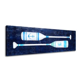 Yihui Arts Coastal Canvas Wall Art - Navy Blue and White Oar Painting for Bedroom Bathroom Decor