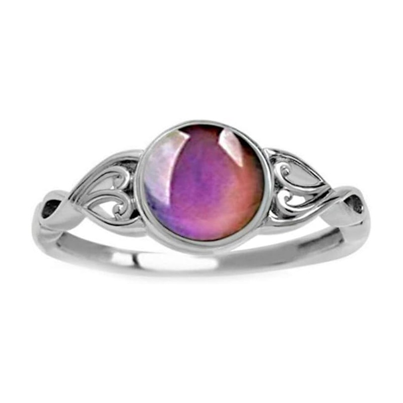 Round Shape Simulated Moon Stone Color Changing Mood Ring (Silvery,