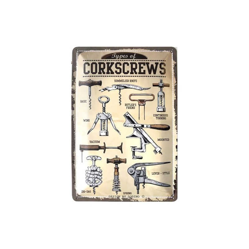 DODINO 20 x 30 cm Retro Tin Sign Corkscrews Gift