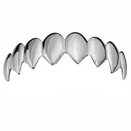 Shark Grillz Eight Top Teeth Silver Tone 8 Tooth Great White Mouth Grills