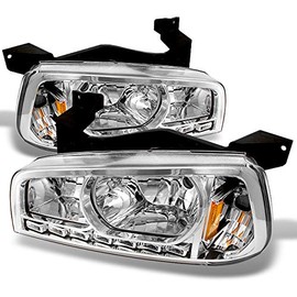 AKKON - For 2006-2010 Dodge Charger Chrome 1 Piece DRL LED Headlights w/Corner Turn Signal Lamps Left + Right Pair