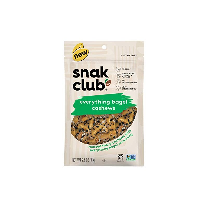 Snak Club Everything Bagel Cashews, 2.5 Ounce (Pack of 6)